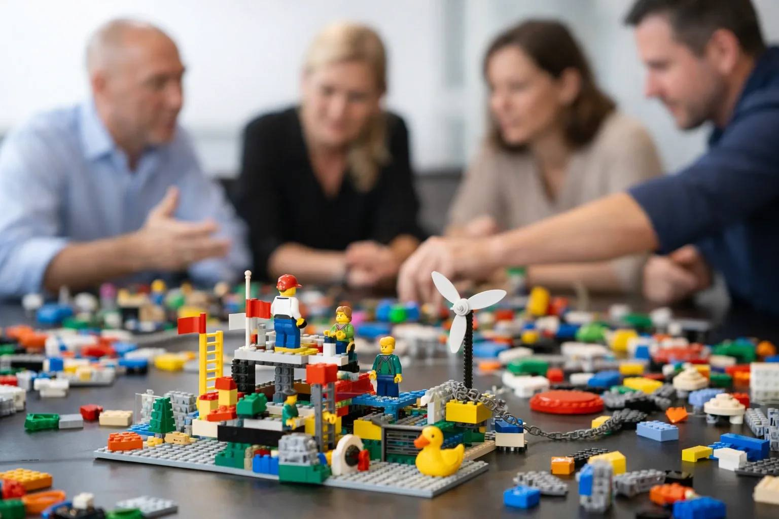 A leadership workshop utilizing LEGO SERIOUS PLAY models for alignment.