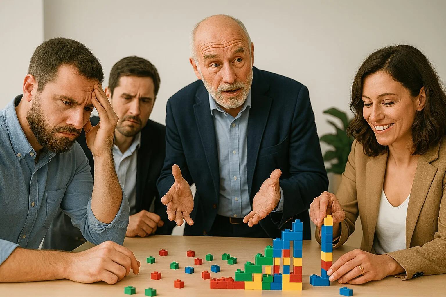 A close-up of a complex LEGO model built during a certification workshop.