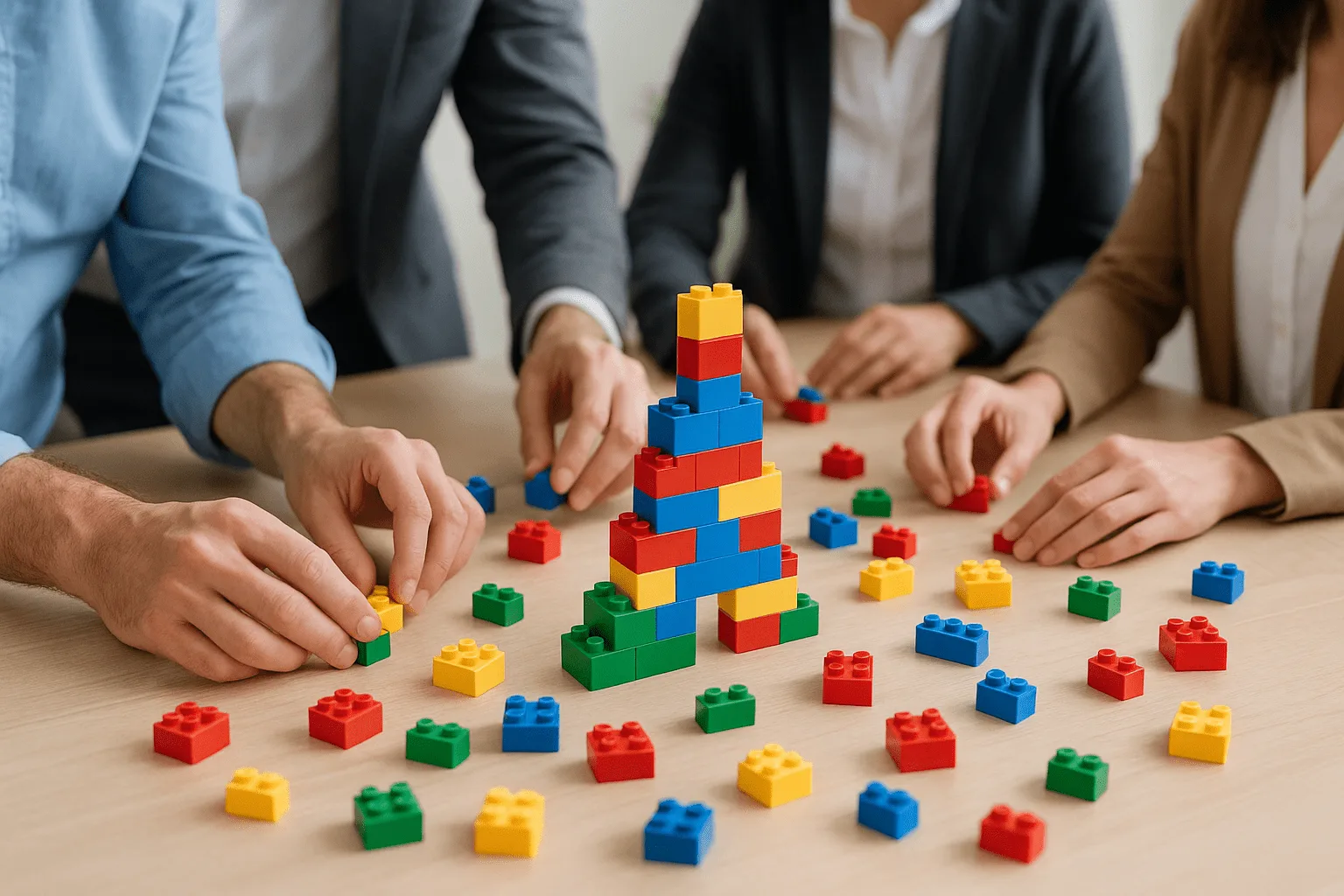 A LEGO model representing business strategy and leadership development.