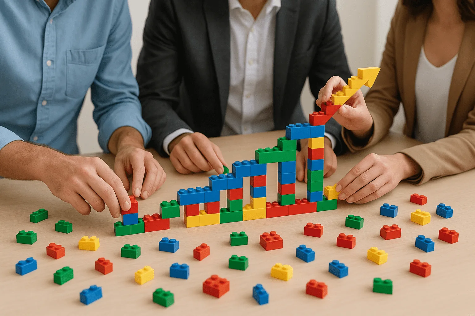 A hand placing a minifigure on top of a LEGO model, symbolizing a shift in perspective.