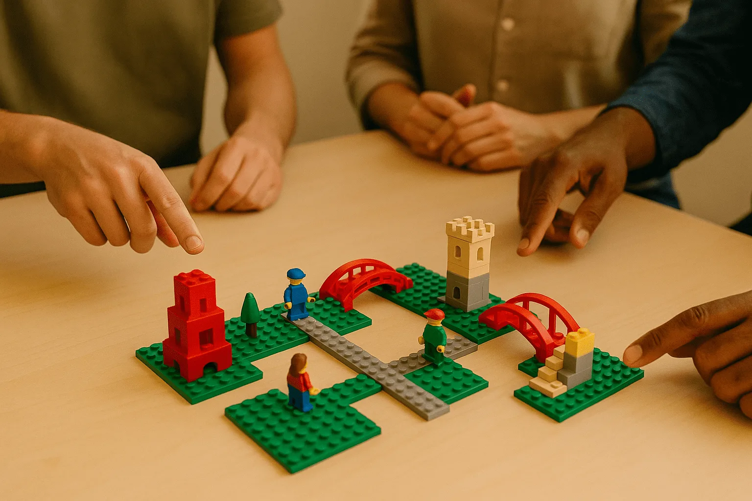 A complex LEGO model representing a company's culture and values.
