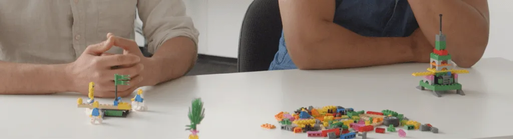 Close-up of a complex LEGO model built with a LEGO® Serious Play® facilitator.
